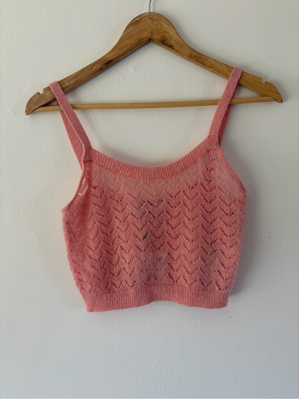 Zara Alpaca/Wool Blend Crochet Pink‎ Cropped Soft Fuzzy Tank Top Size Medium - Picture 3 of 8